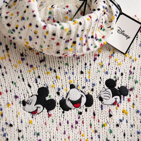 Disney Mickey Mouse Chunky Knit Sweater Multicolor Confetti Embroidered NWT - Picture 2 of 5